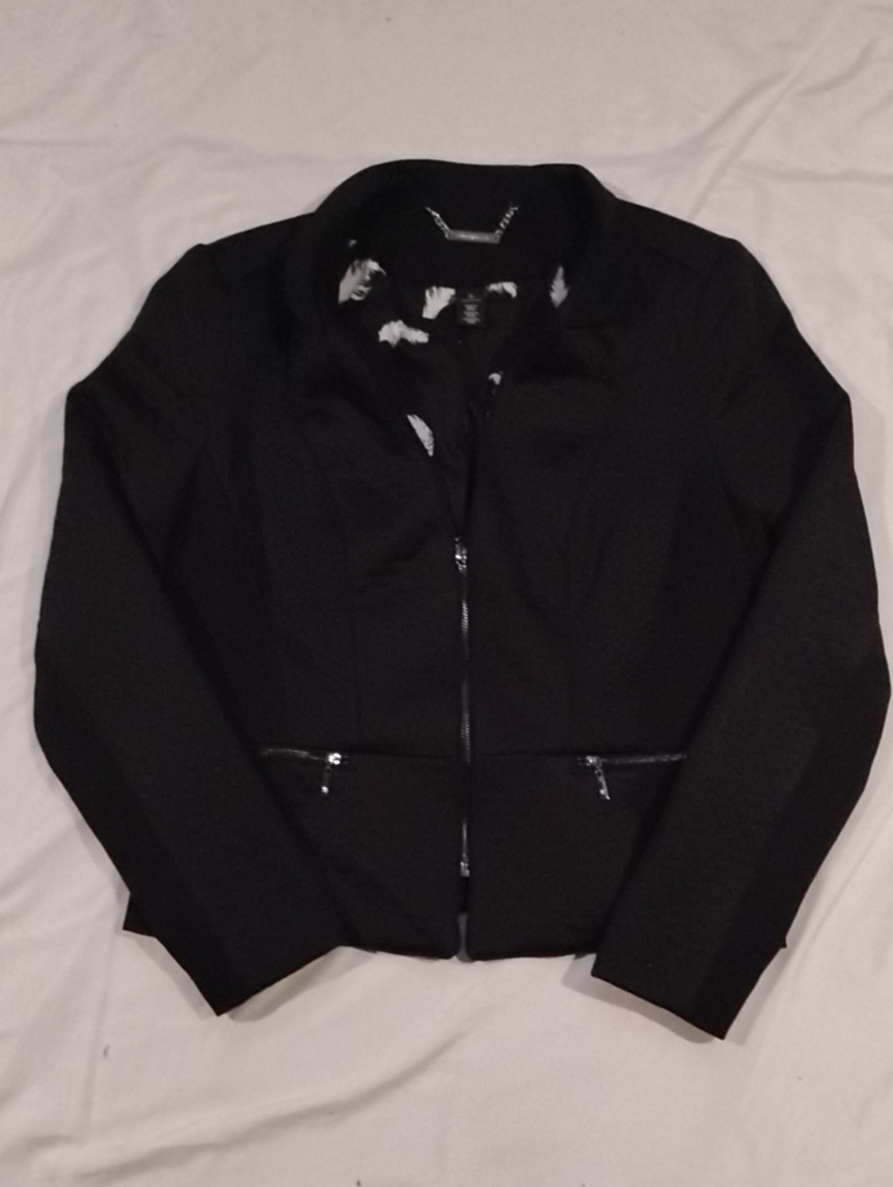White House Black Market Black Zip-Front Textured Blazer